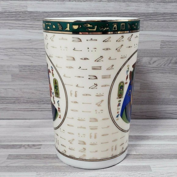 Fathy Mahmoud FM Fine Egyptian 10 oz. Coffee Mug Cup Beige Green White Gold - Picture 10 of 11